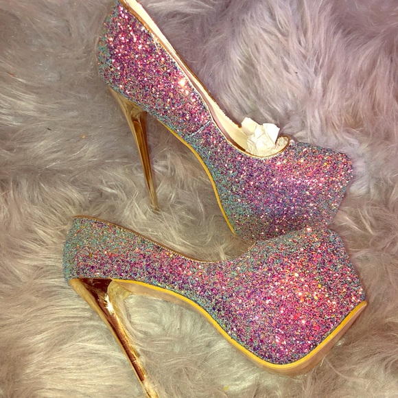 rainbow glitter high heels